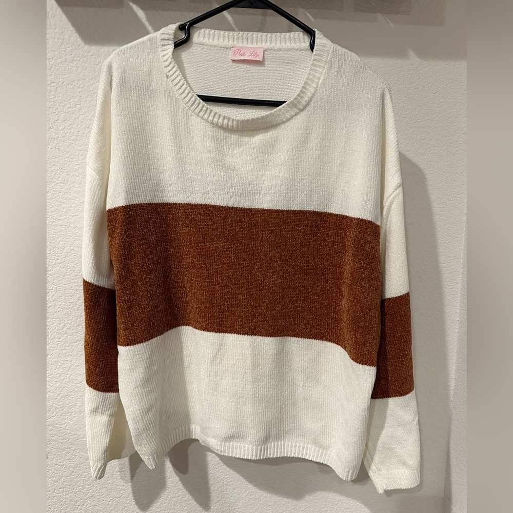 Pink Lily Brown and Cream Sweater, Size-Small (oversized), Never Worn
